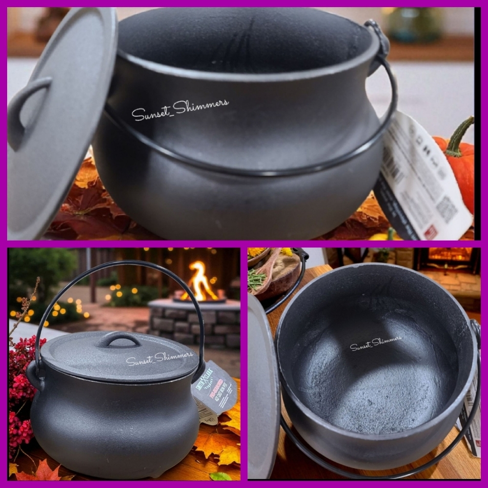 Smith & Clark 4 Quart Black Cast Iron Cauldron Pot with Handle Halloween Witch